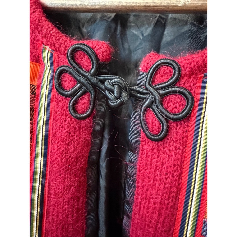 Vintage 90s TLC‎ by Lambert Red Mohair Tapestry Cardigan Medium Boho Art To Wear - Picture 8 of 13